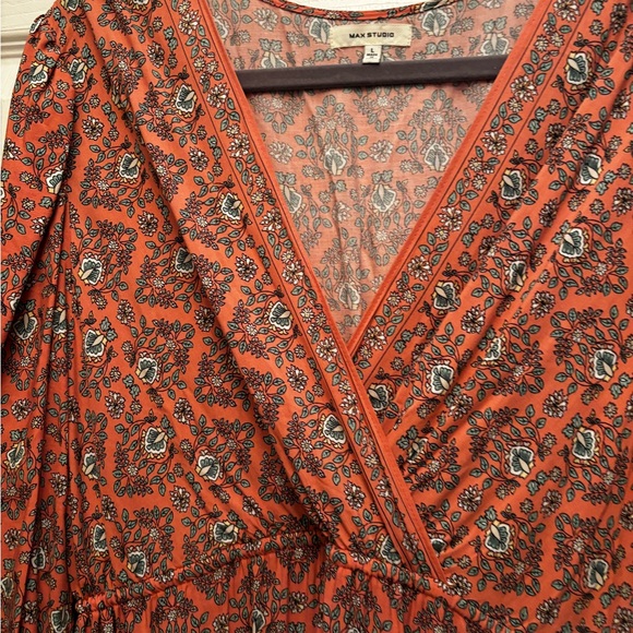 Max Studio Dusty Pink Floral Midi Dress With Faux Wrap Bodice - Picture 4 of 5